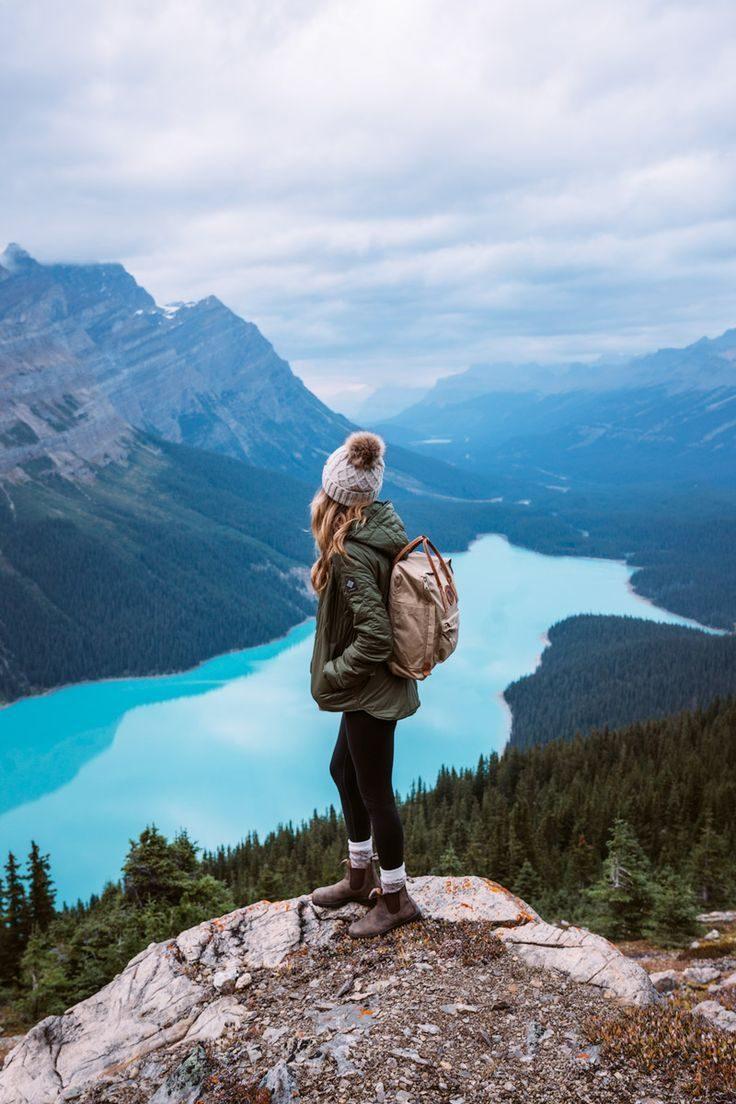Turquoise glacial lake in the Canadian Rockies, seen from a rocky overlook